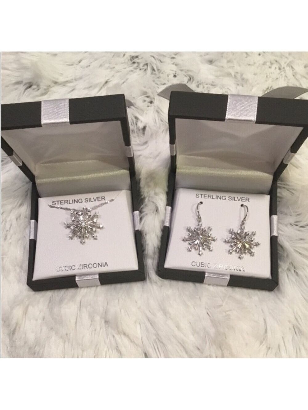 Snowflake Jewelry set Sterling Silver Cubic Zirconia gift boxed
